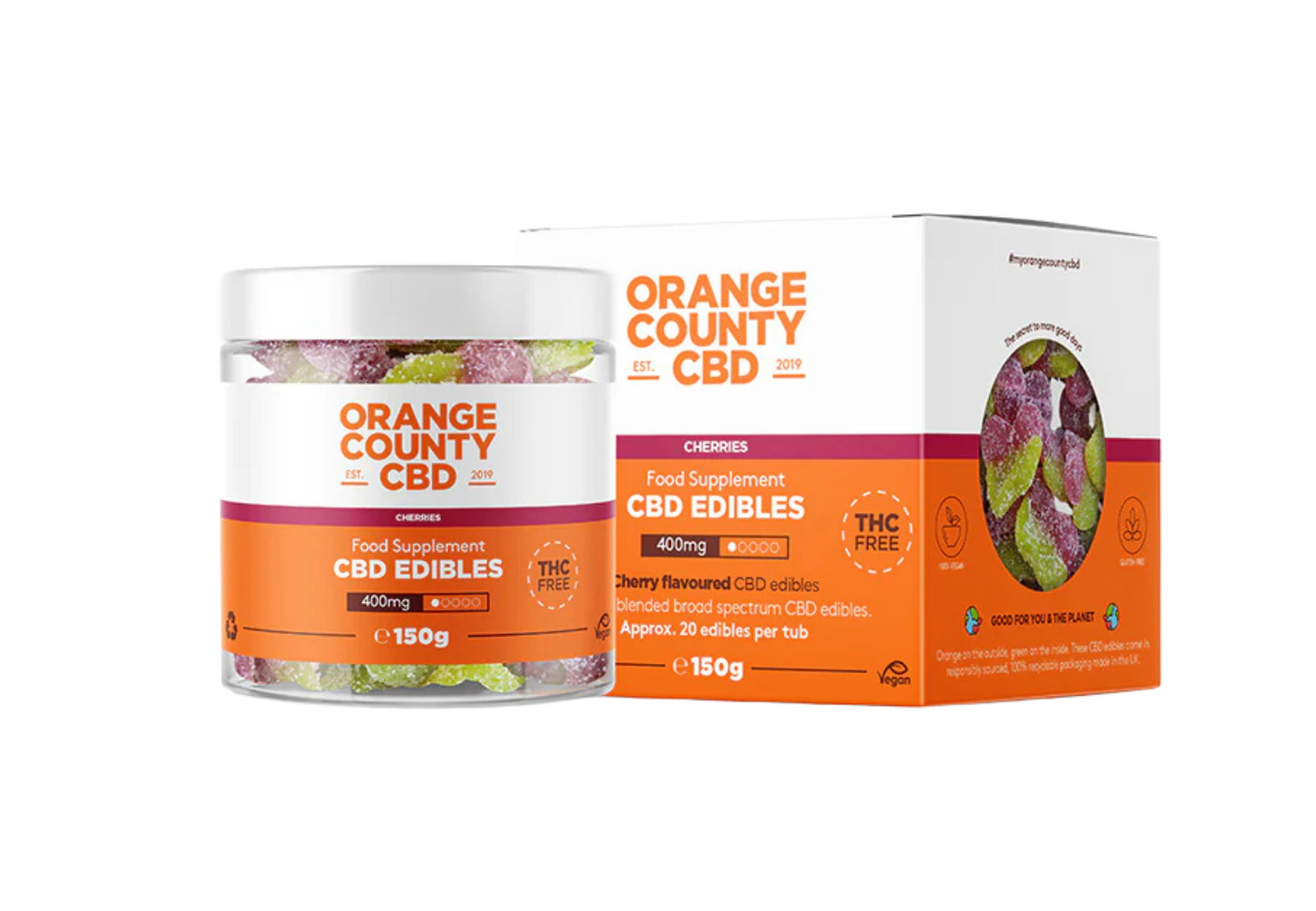 Orange County CBD Gummy Cherries 400mg mix flavour 20pcs