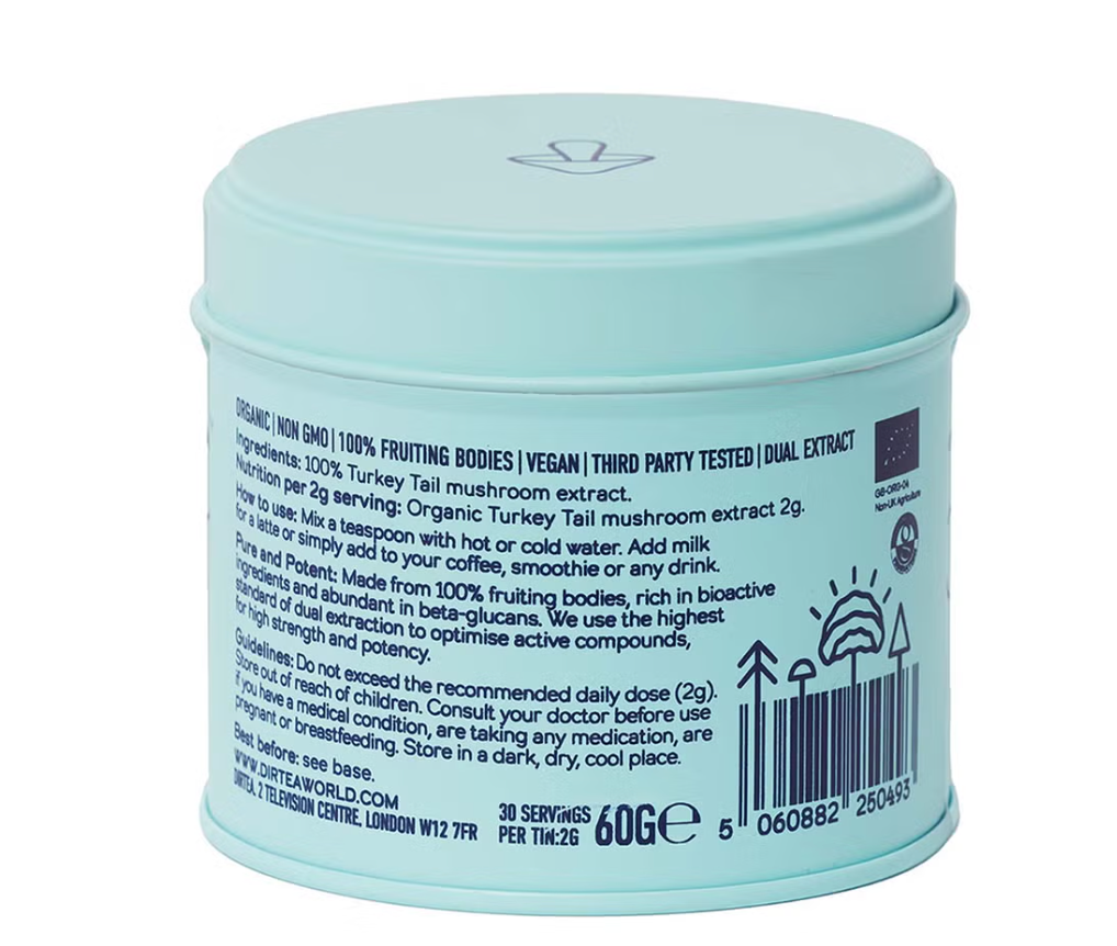 DIRTEA Pure Powders Immunity Turkey Tail Mushroom Powder - 30 servings