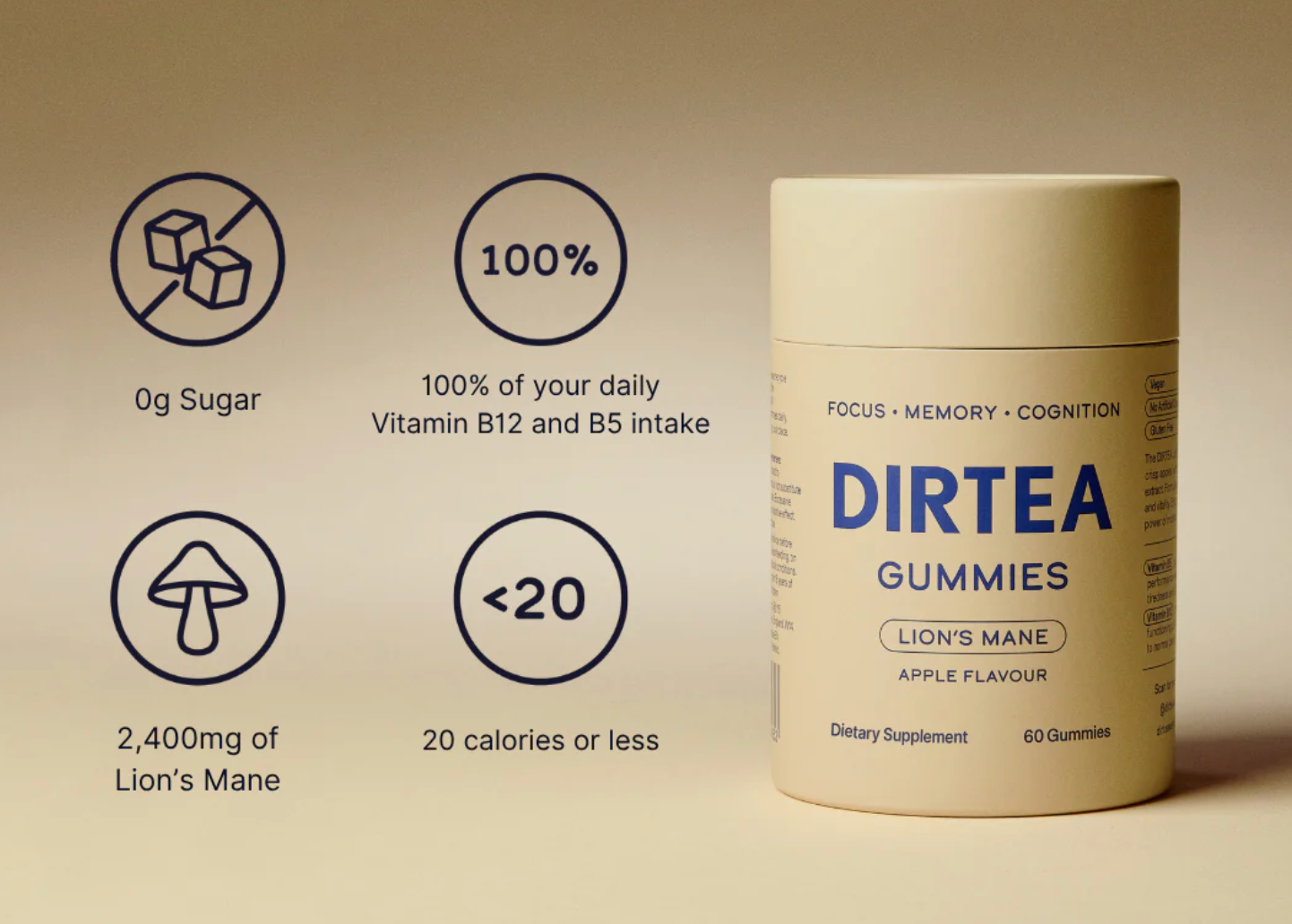 DIRTEA Focus Gummies - Focus, memory, cognition 60pcs