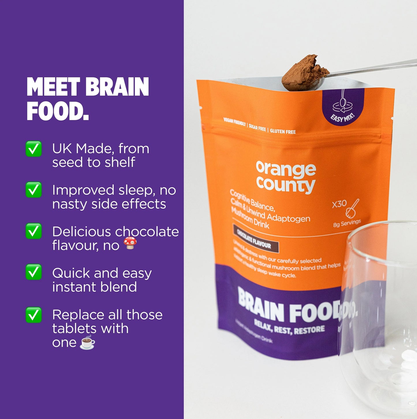 Orange County (Sample Size) Calm & Unwind Adaptogen BRAIN FOOD. Mushroom Drink | Chocolate Flavoured
